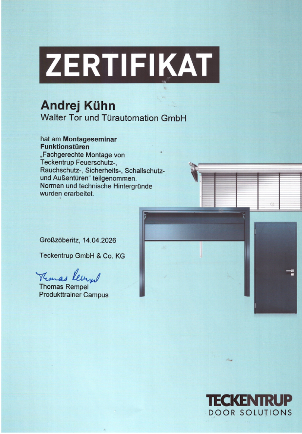 Zertifikat Kühn Brandschutztüren 