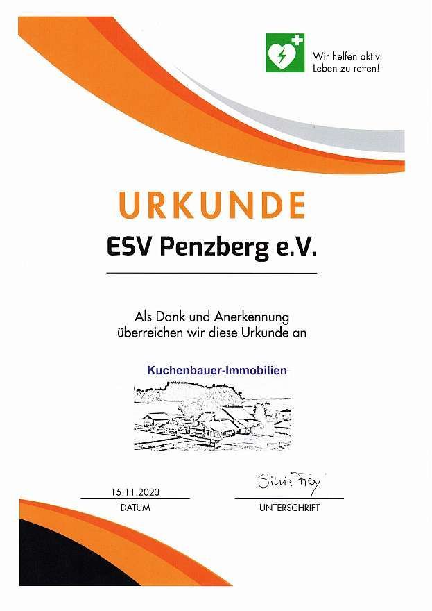 Penzberg Kuchenbauer Immobilien Urkunde ESV Penzberg Sponsoring DEFI