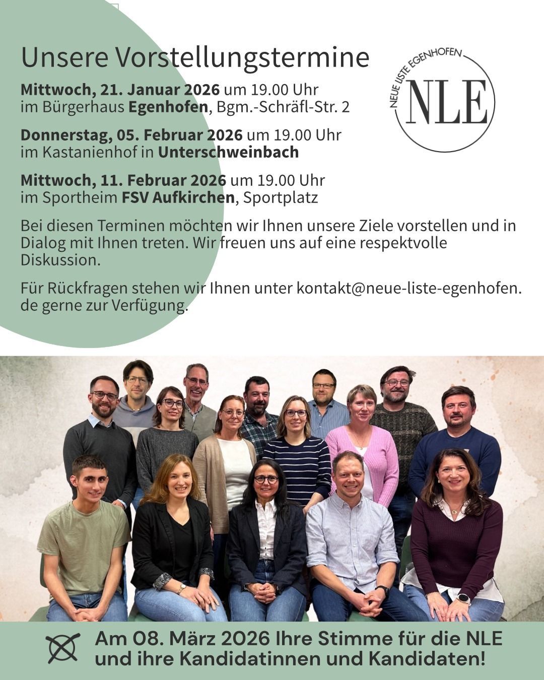 Vorstellungstermine Neue Liste Egenhofen 2026