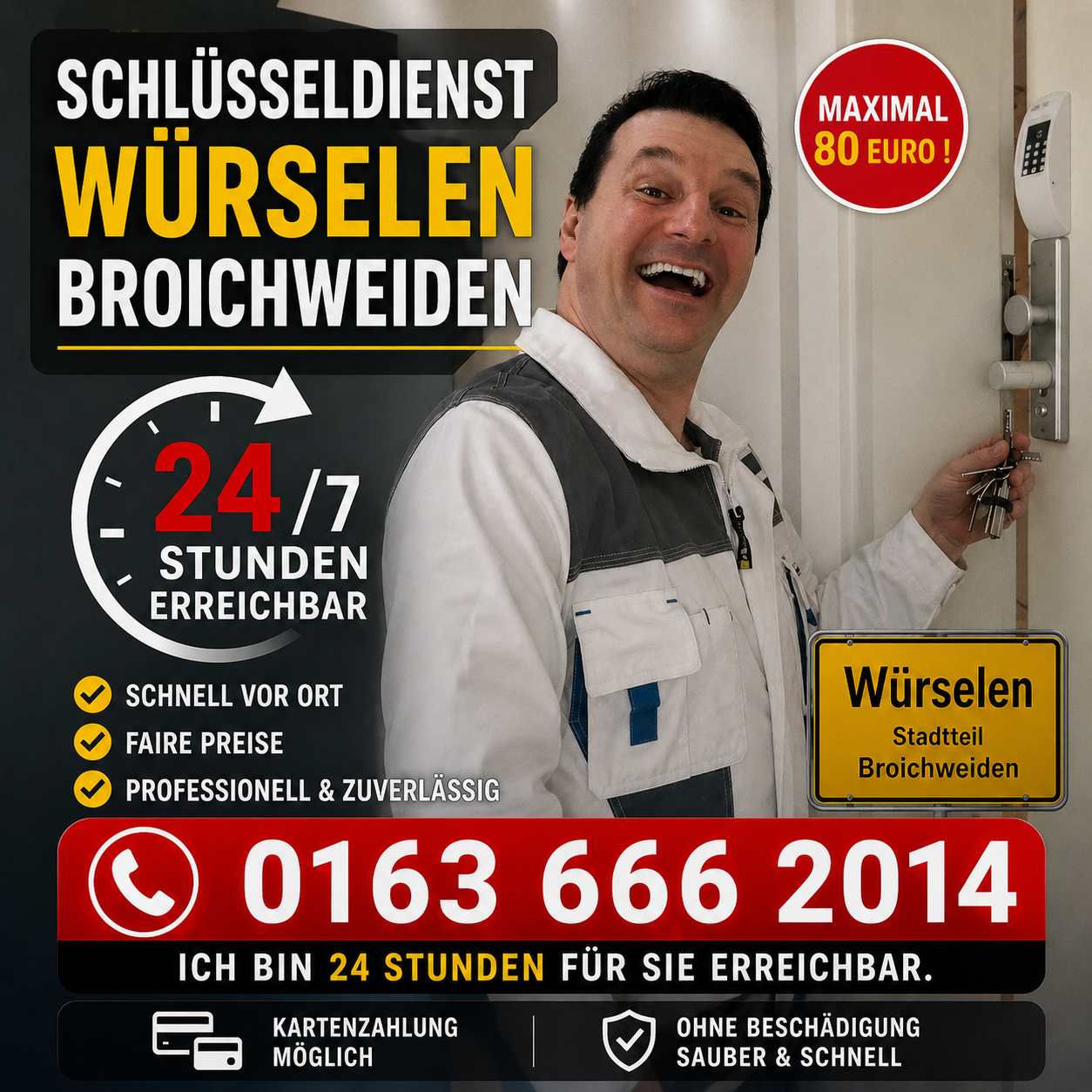 Schlüsseldienst Würselen Broichweiden mit 80 Euro Festpreis. Tag und Nacht . 100 top Bewertungen