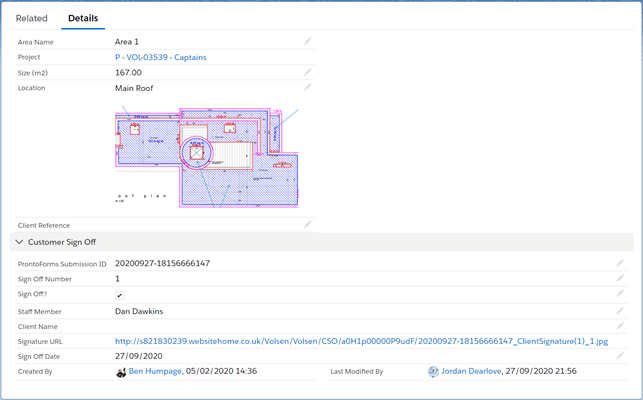 Salesforce CRM, Recording details of the customer sign-off
