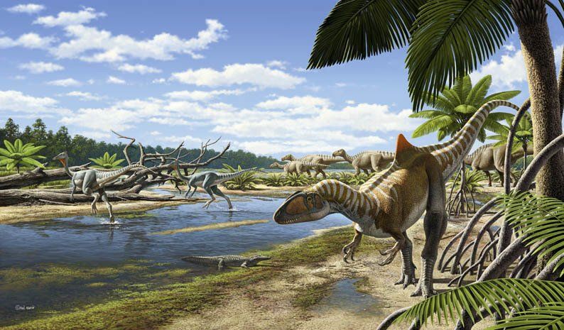 Concavenator corcovatus & Pelecanimimus & Iguanodon