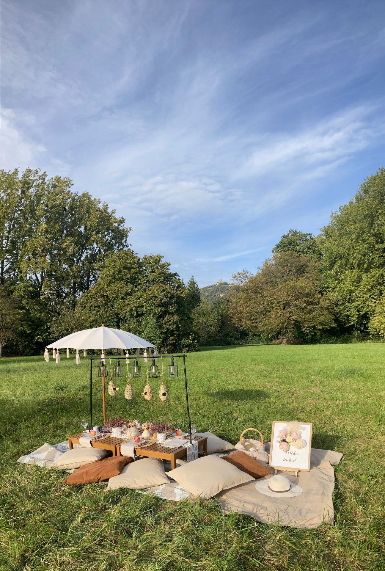 Stilvolles Boho Picknick am Mehlemer Strand in Bonn. Liebevoll dekoriertes Picknick Event für kleine Gruppen, ideal für JGA, romantische Dates, Geburtstage oder kreative Workshops im Freien.