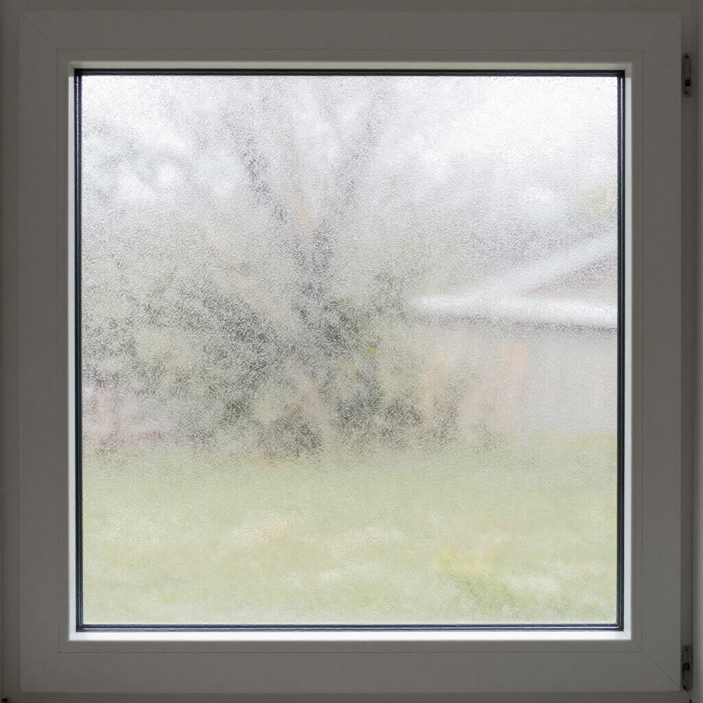 Regenfenster mit verschwommenen Bäumen und einem hellgrünen Garten draußen