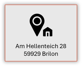 Kartenmarkierung und Haus-Symbol über dem Adresstext: Am Hellenteich 28, 59929 Brilon