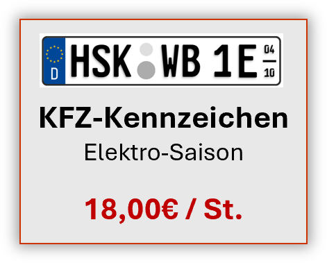 Deutsches Kennzeichenschild für Elektrofahrzeuge, weiß mit blauem EU-Streifen, Preis: 18,00 € pro Stück