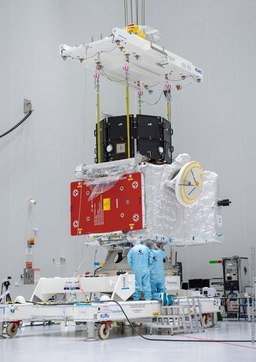 Les deux orbiteurs de BepiColombo sont assemblés dans leur configuration de lancement.