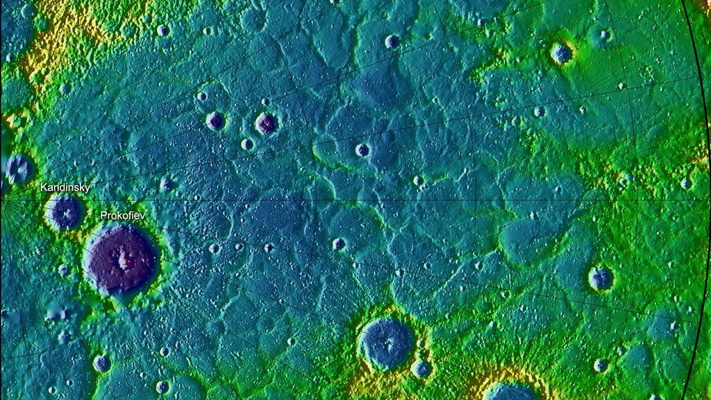 Image radar de la topographie du pôle Nord de Mercure. Crédits NASA/Johns Hopkins University Physics Laboratory/Carnegie Institution of Washington