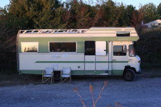 1979 coach-built Mercedes 508D camper van in the shade