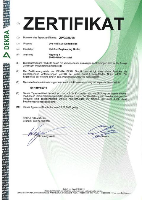 Certificate hydraulic valve block