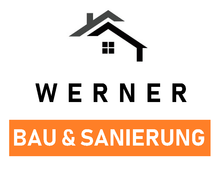 Logo für Werner Bau & Sanierung; ein schwarz-oranges Bild mit Haussymbol.
