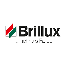 Logo für die Farbenfirma Brillux mit geometrischen Formen in Rot und Grün, dem Wort „Brillux“ und dem Slogan „mehr als Farbe“.