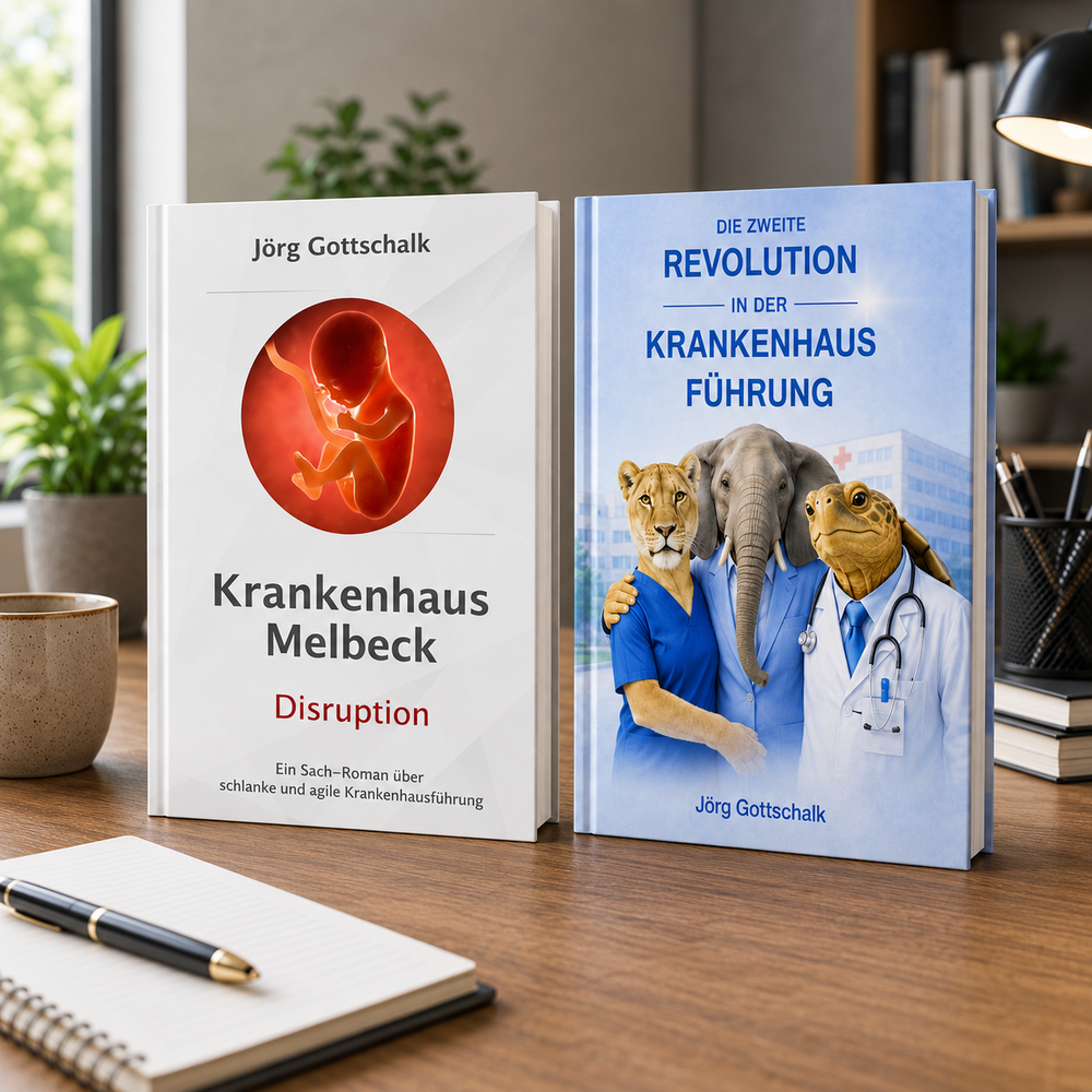 Die Bücher zum Thema Lean Hospital Zwei Bücher von Jörg Gottschalk werden präsentiert.