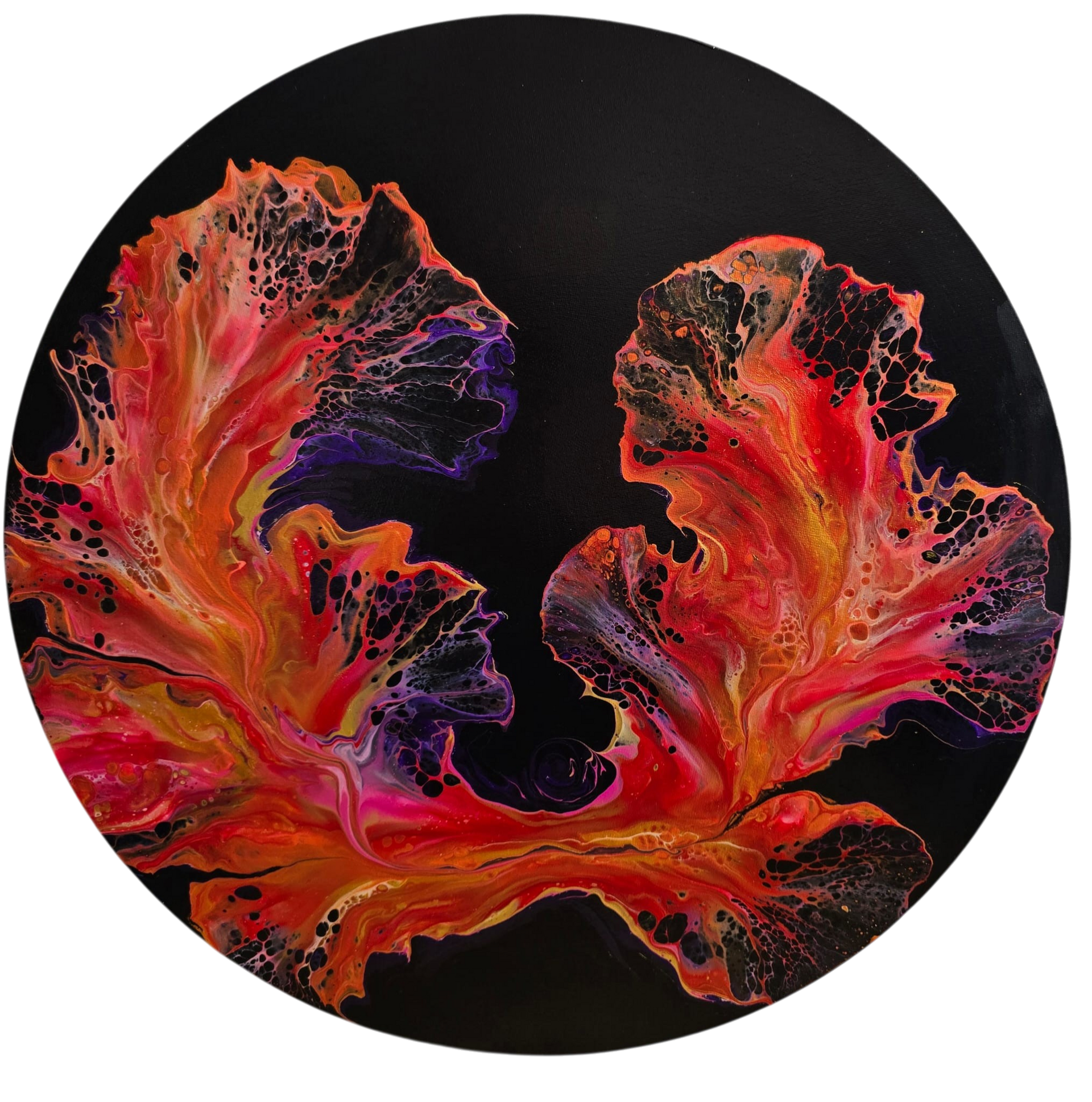 Bloom in the dark, 50cm, Acrylic Pouring rund von Andrea Schütz-Böse