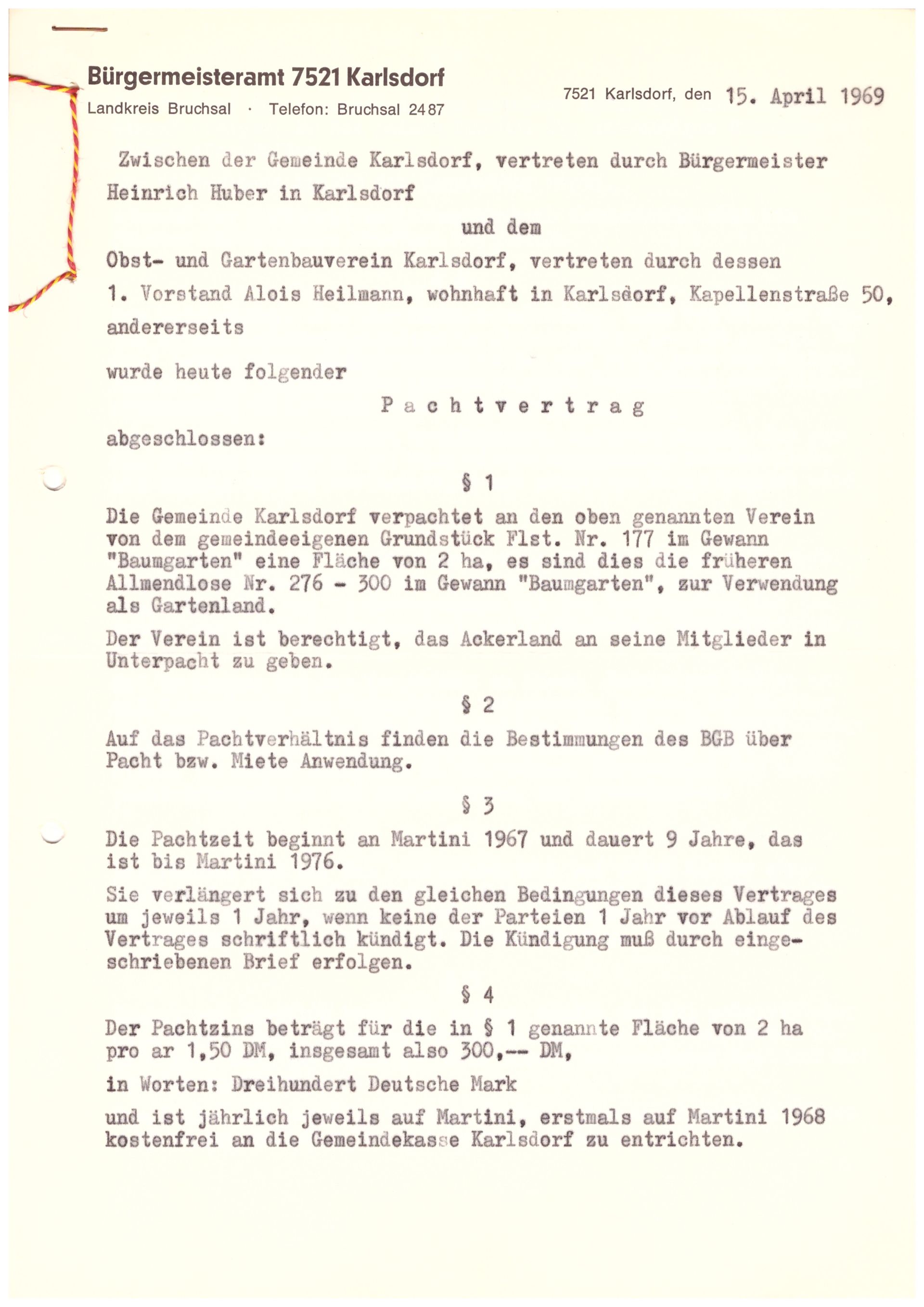 Auszug Pachtvertrag 1969
