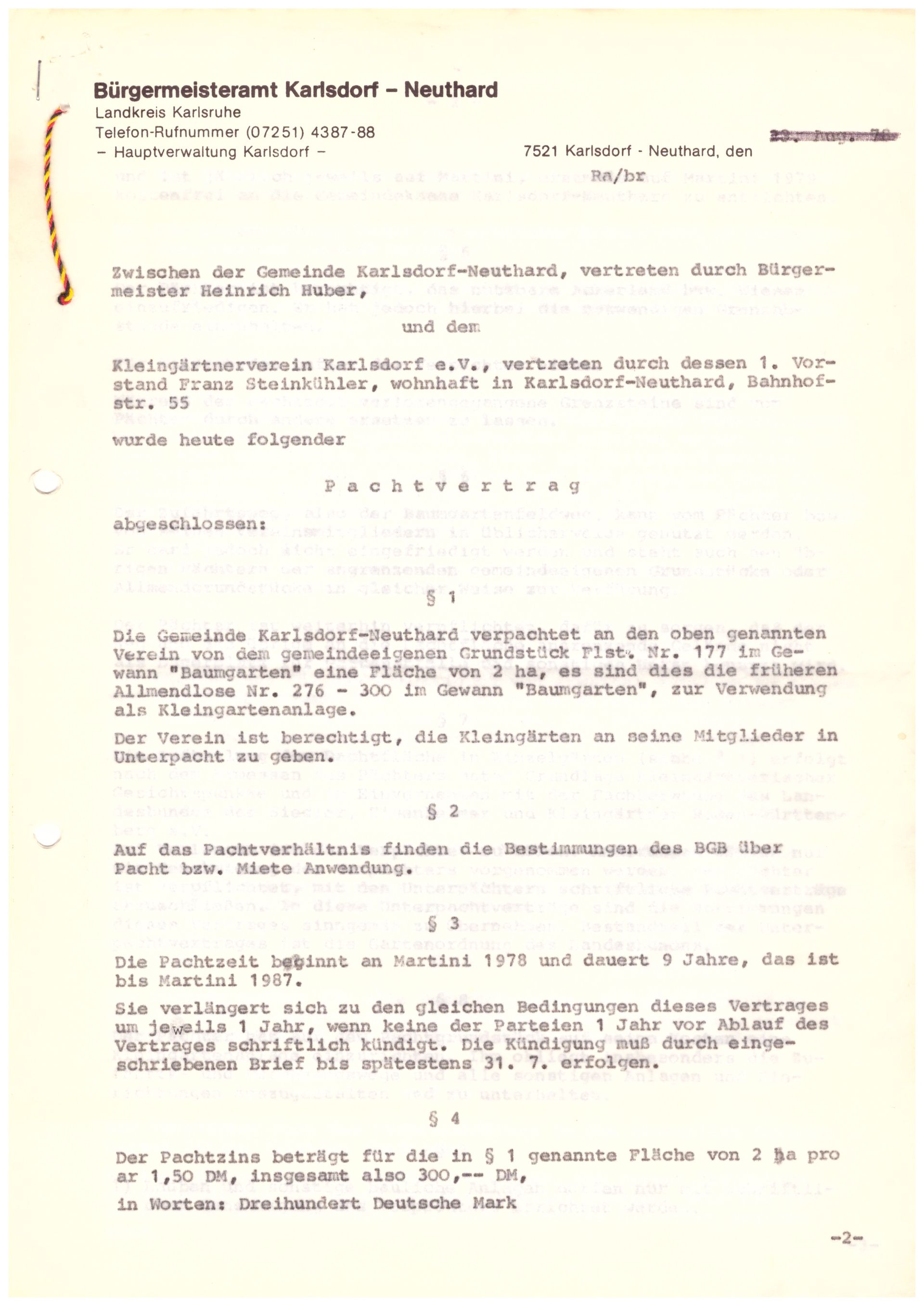 Auszug aus dem Pachtvertrag von 1978