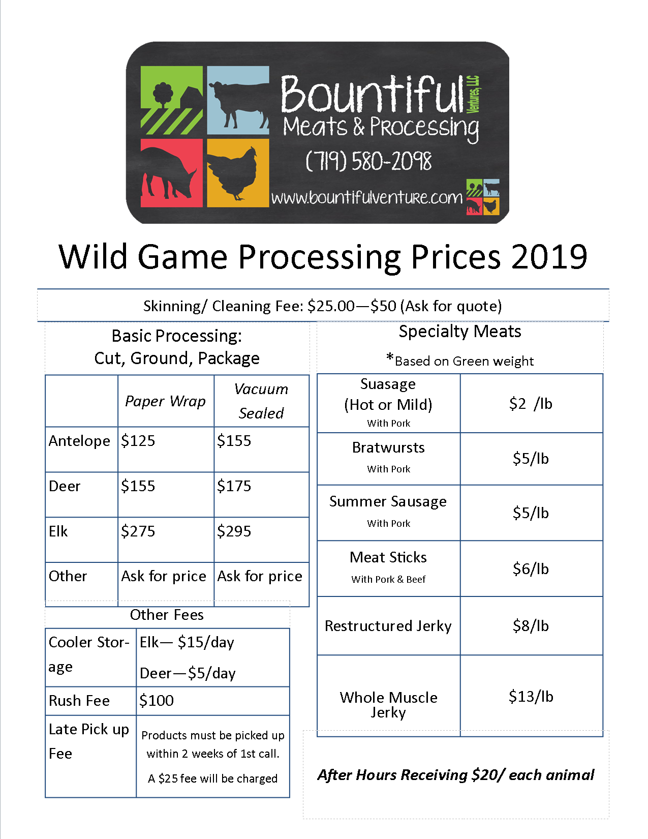 Bountiful Meats & Processing Custom Meat Processing, Wild Game Processing, Meat Shares