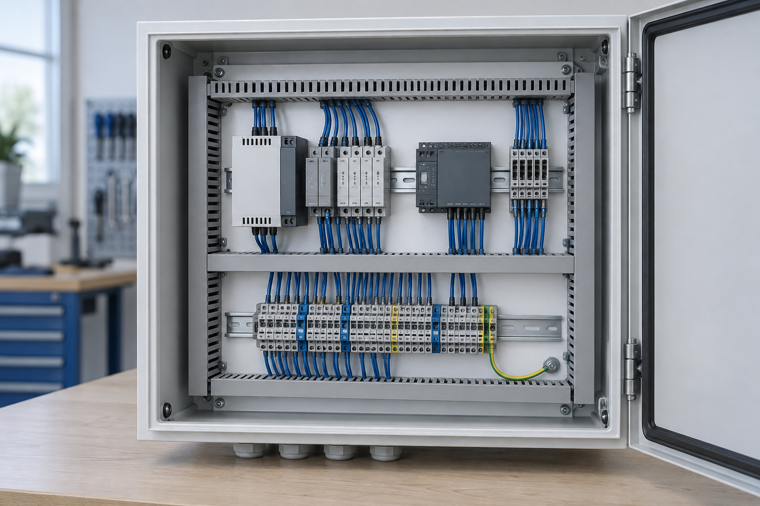 Illustration eines sauber verdrahteten Schaltschranks