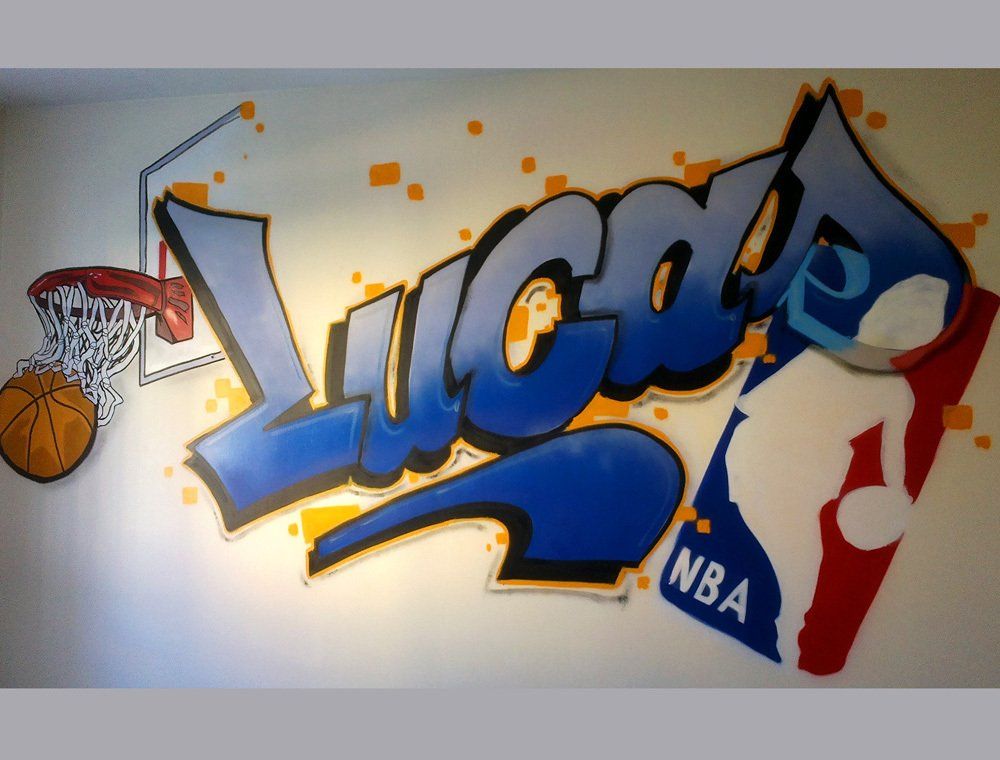 fresque murale enfant NBA basket