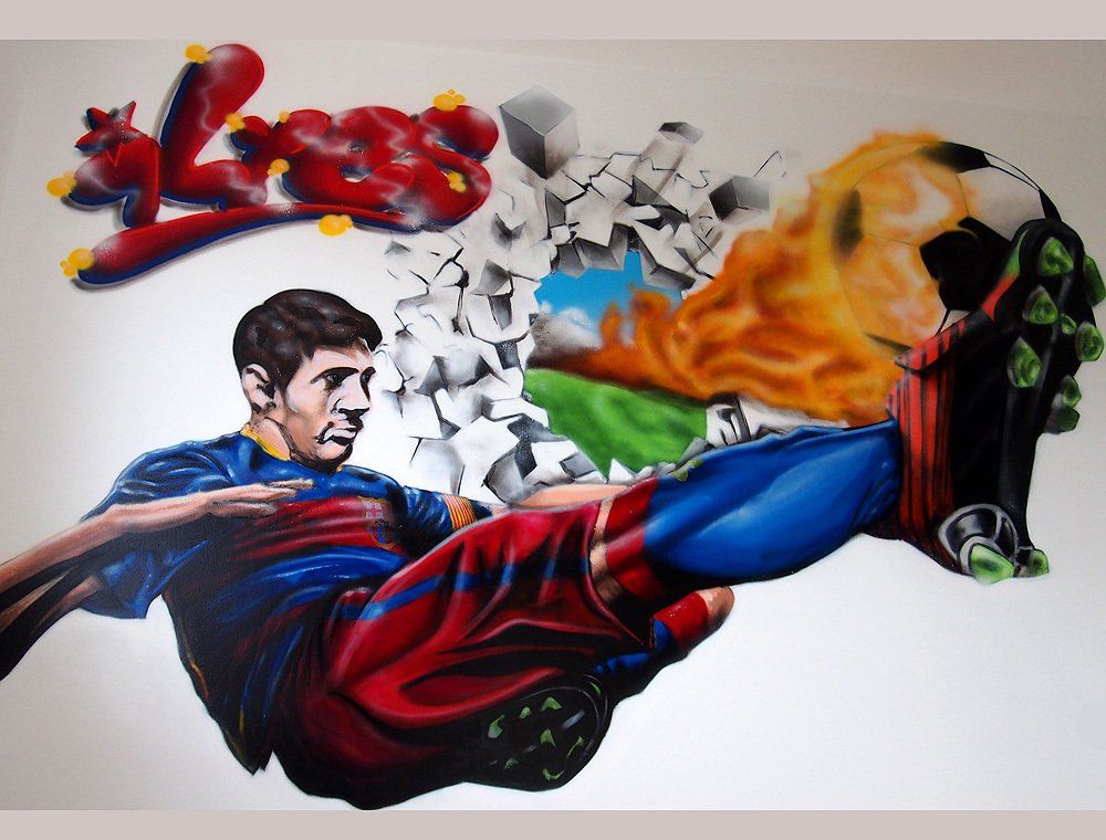 fresque murale enfant foot lionel messi
