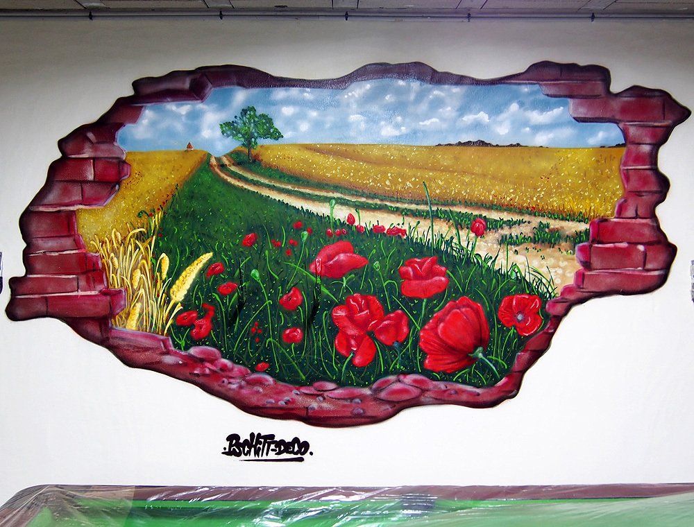 fresque murale champ de coquelicots