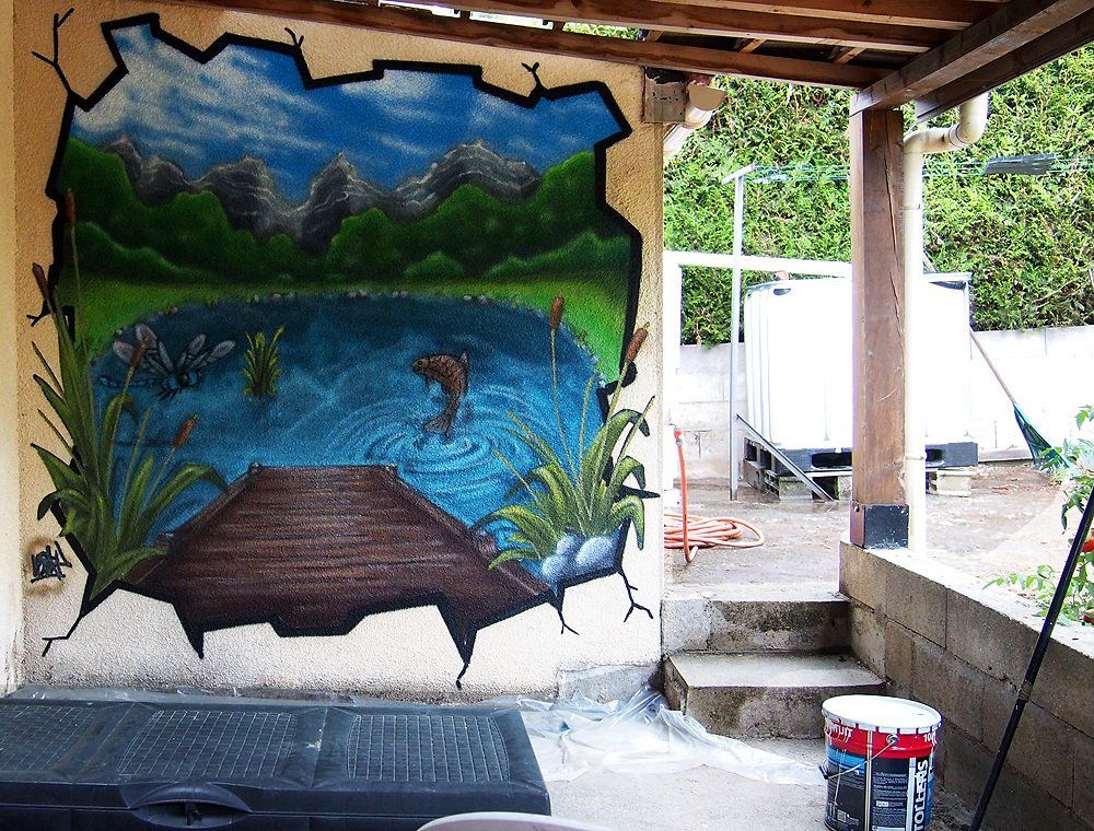 fresque murale d'un lac et nature