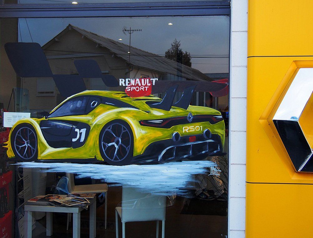 déco  murale de voiture  Peugeot dans un garage