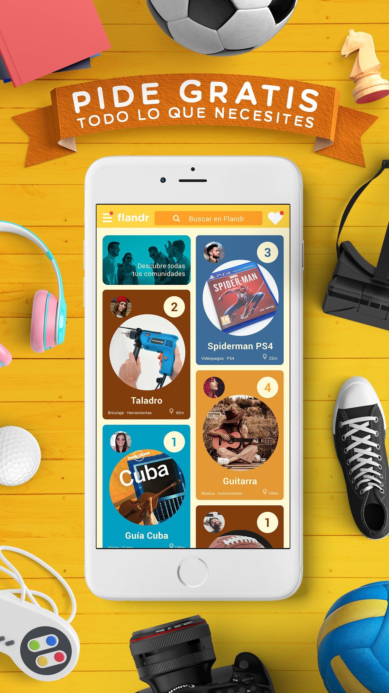 Teléfono app flandr muchos objetos