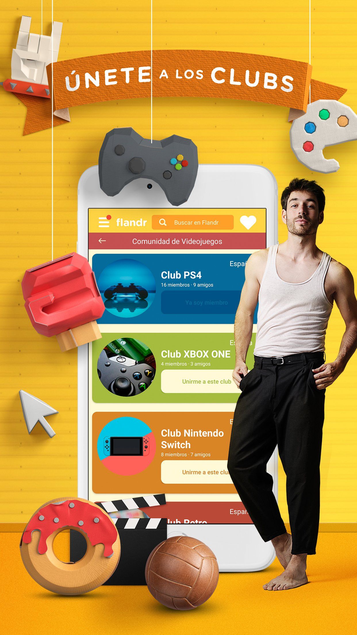 teléfono app flandr chico con objetos