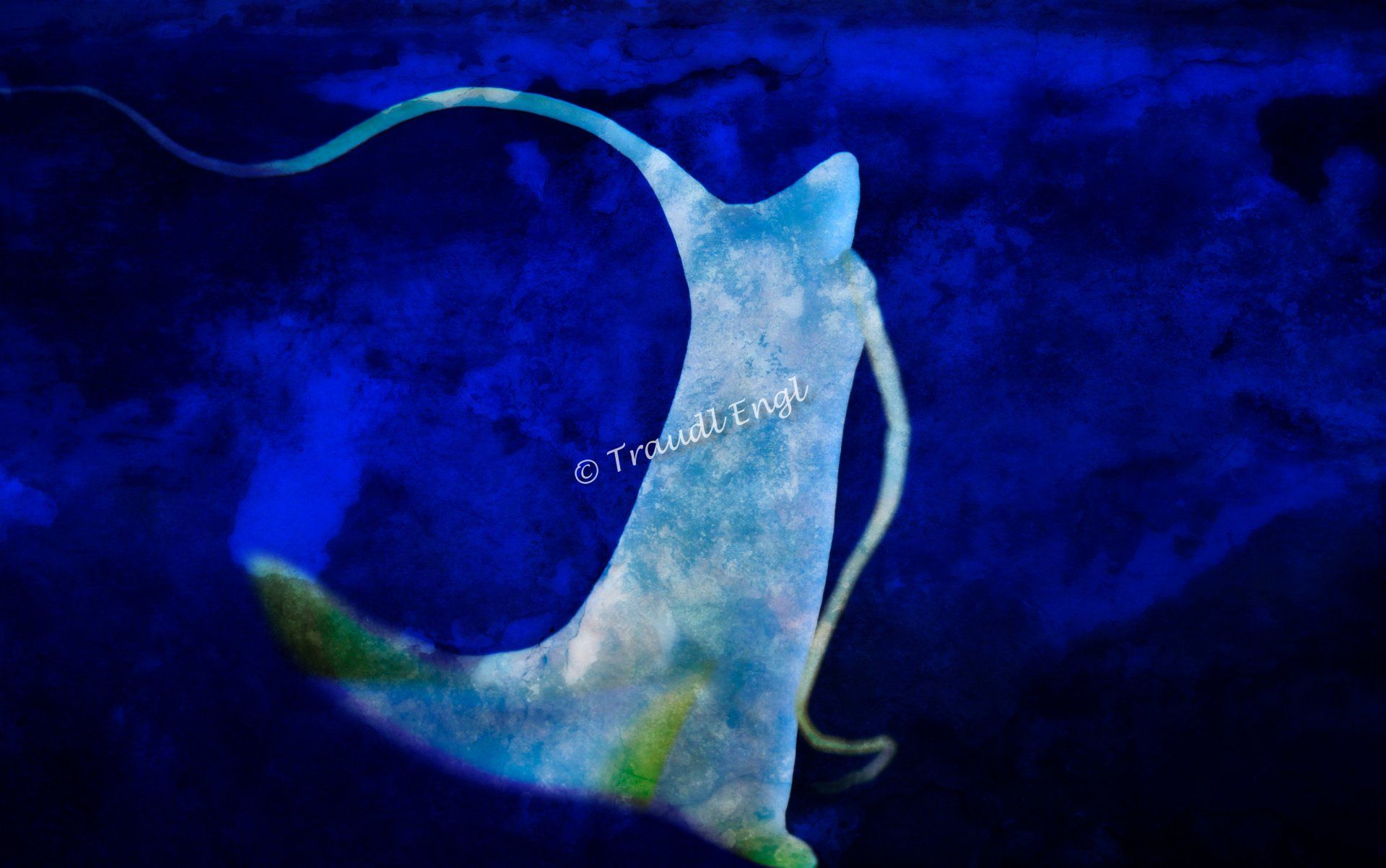 Gespenst, Nachtgeist, Nachtgespenst, Spuk, mystisch, blau-weiß-grün-schwarz, Traudl Engl