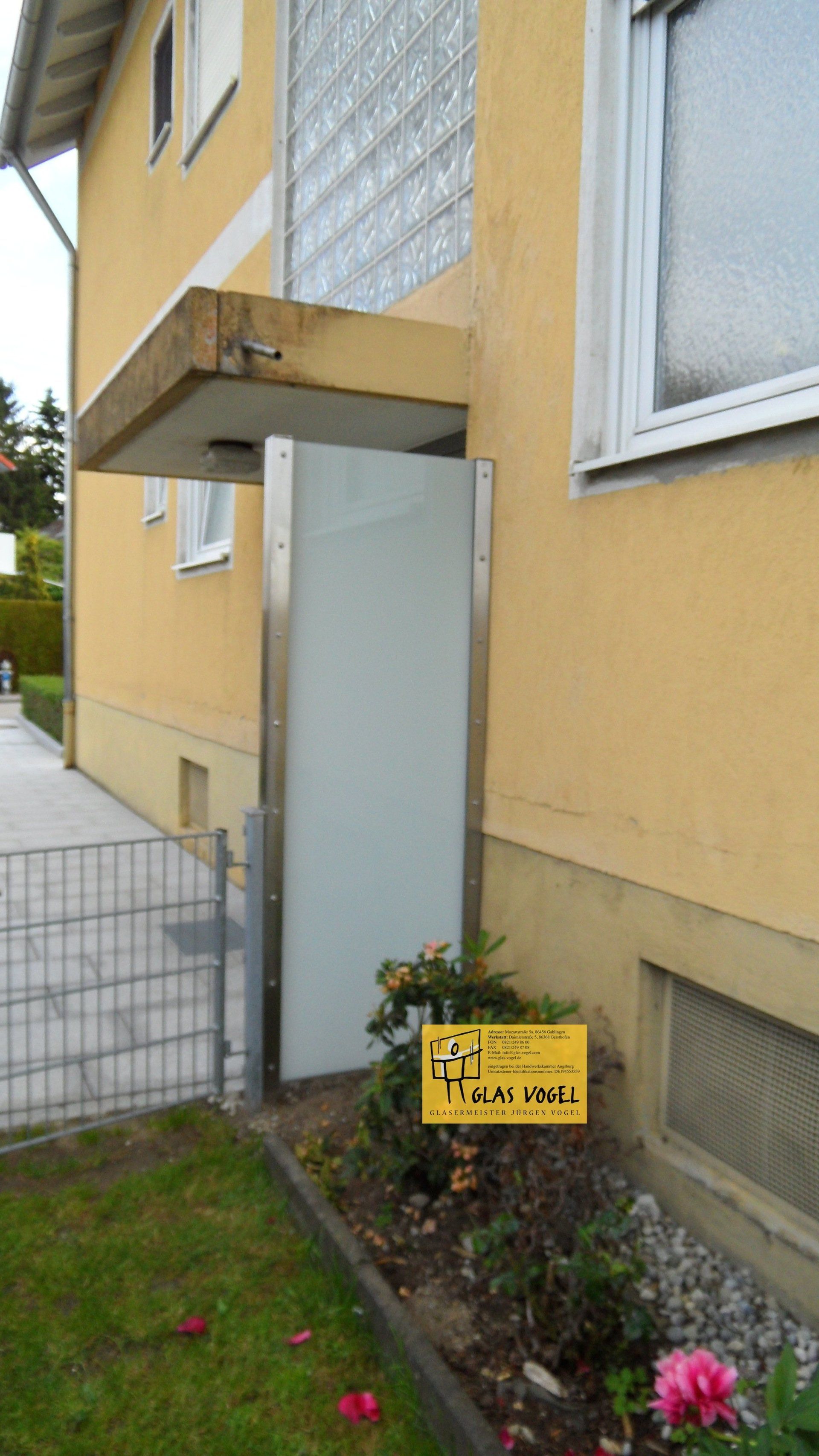 Glasbau, Glas, Glaserei GLAS VOGEL Windfang, Sichtschutz,