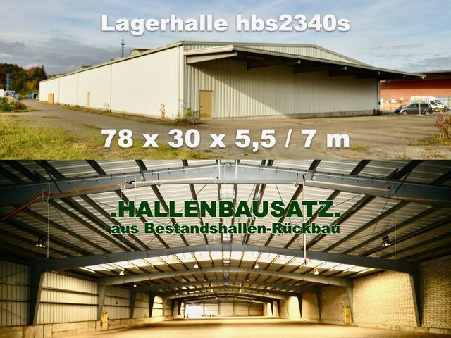 Pre-owned demountable ASTRON steel building 78×30 m with double-skin roof, ready for dismantling