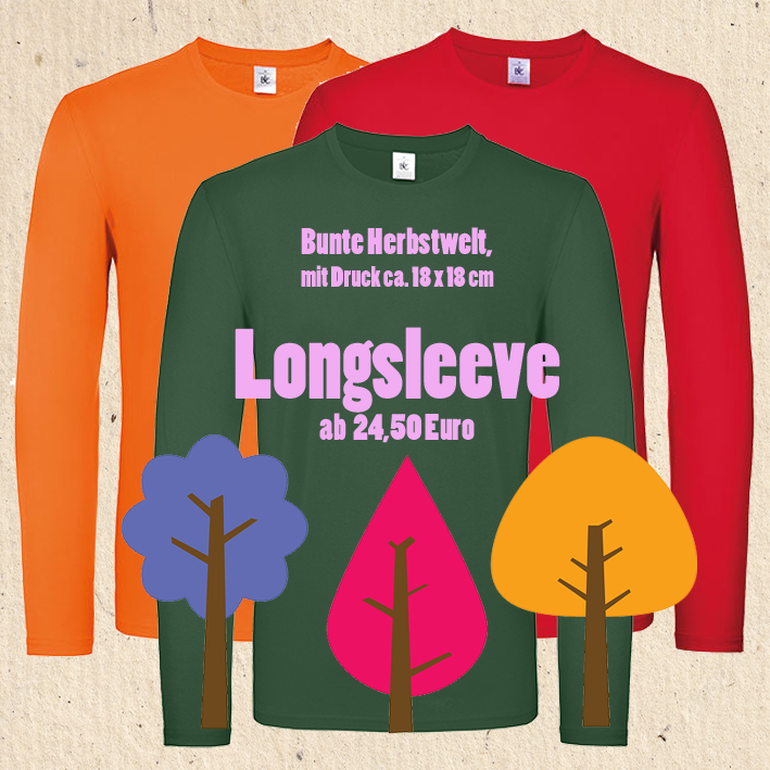 Longsleeve, viele verschiedene bunte Herbstfarben, einseitig mit Foto ab 24,50 Euro