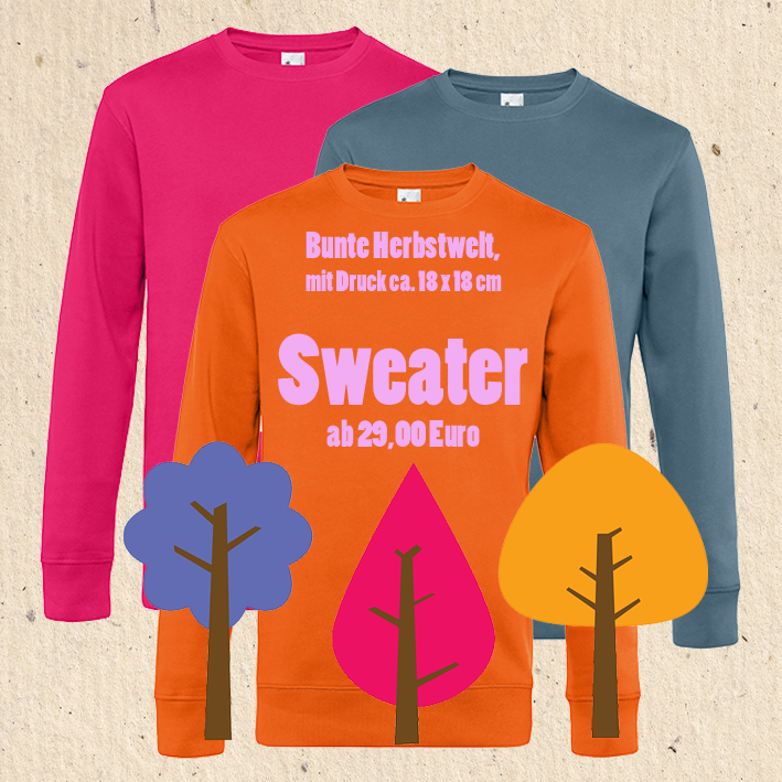 Sweatshirt, viele verschiedene bunte Herbstfarben, einseitig mit Foto ab 29,00 Euro