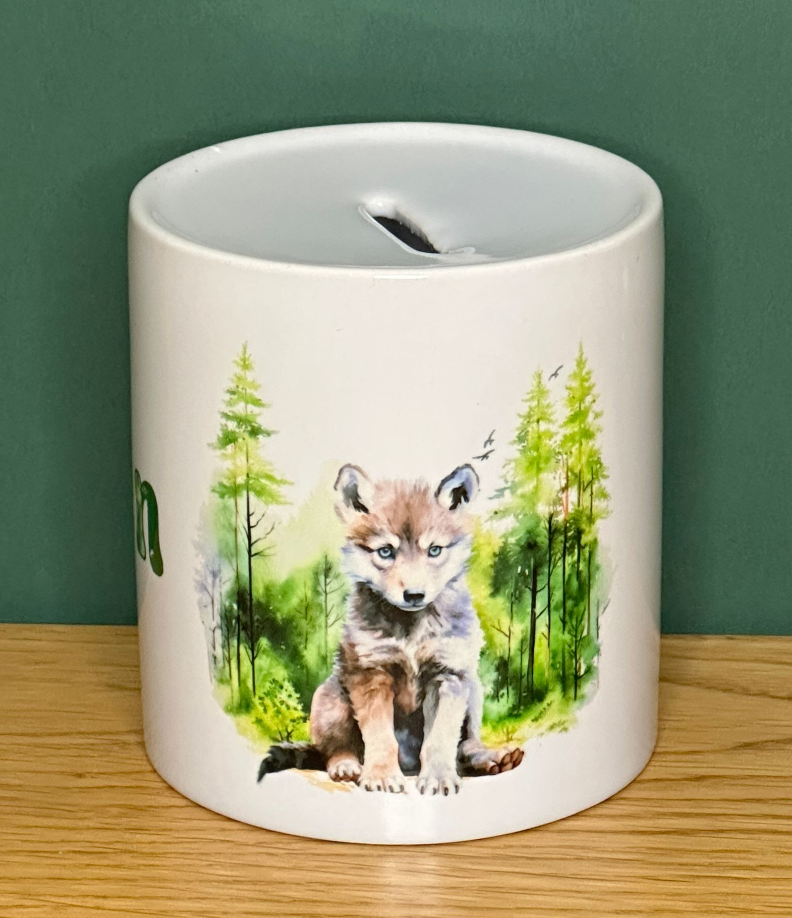 Keramikdose mit Wolf Motiv, sublimiert