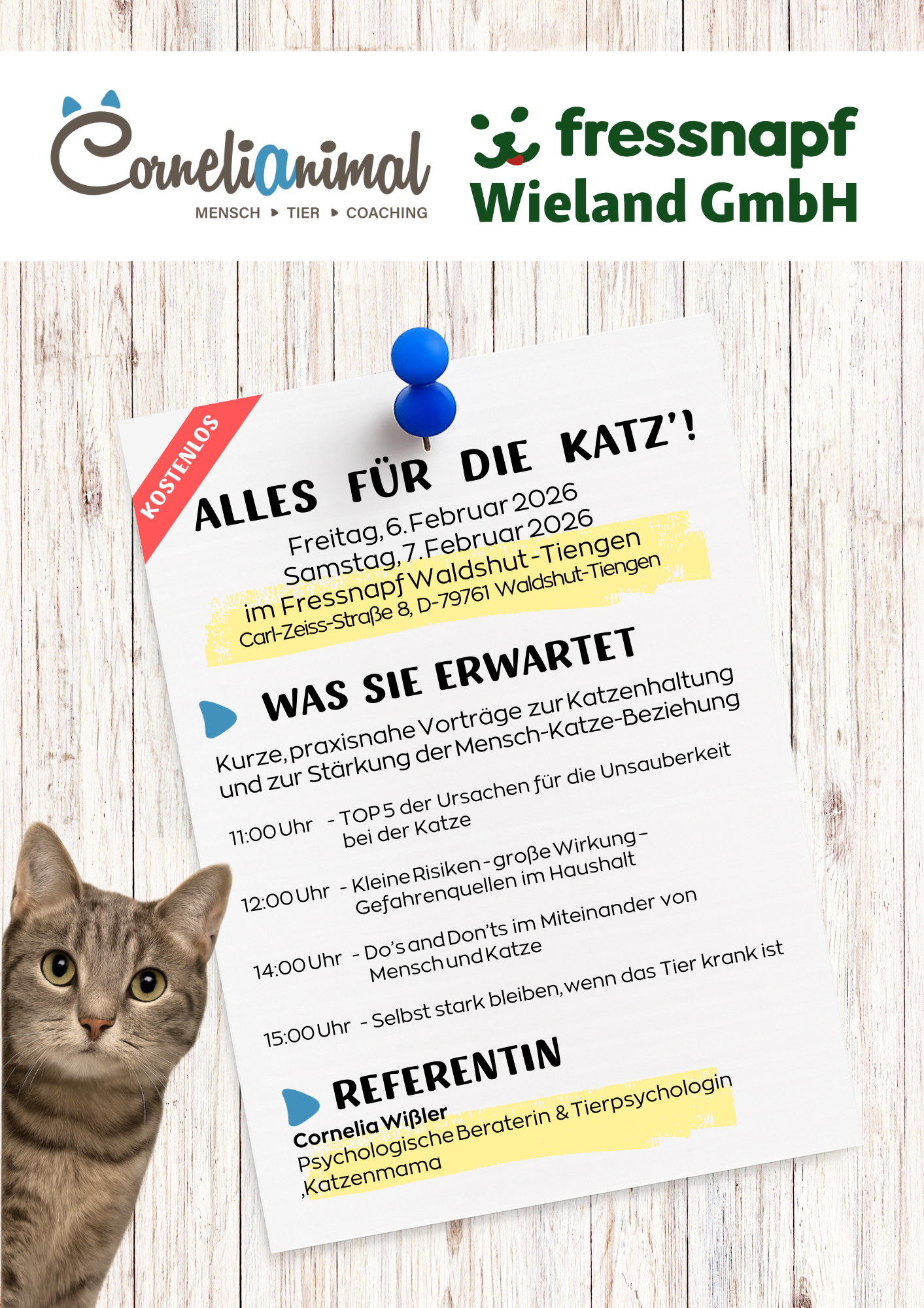 Du möchtest dir zusätzlich einen 10%Rabatt auf die erste Beratung bei Cornelianimal ergattern? - Dann ab zum Fressnapf WT und hol dir den Rabattcode auf dem dort ausliegenden Flyer :-)
