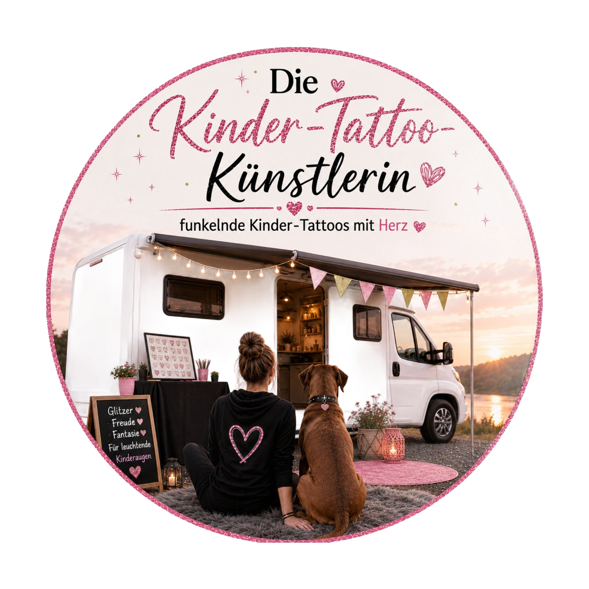 Logo mit dem Schriftzug „Ole-verliebt mit Catrin“ in schwarzer Schrift und einem kleinen grünen Herz in einem Kreis.