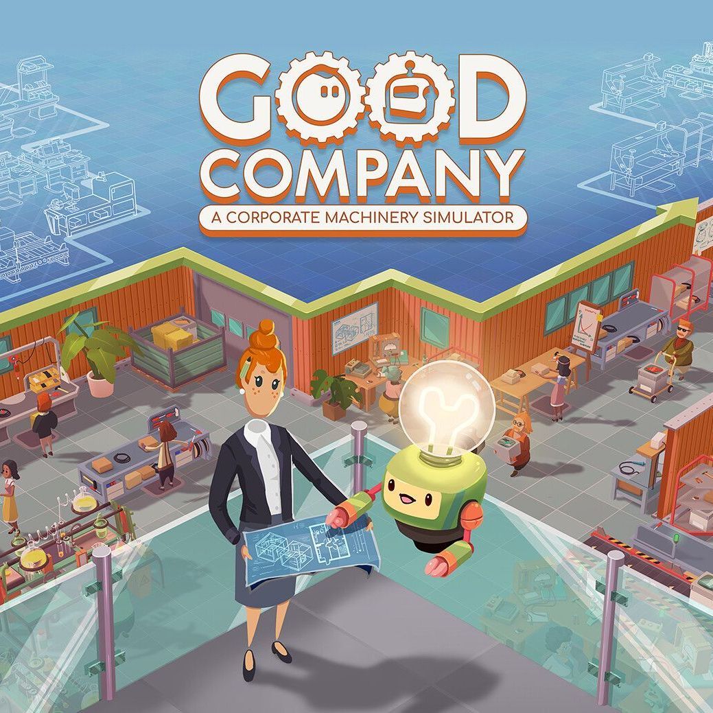 good company, title image, key image, video games, game, freelance artist, 2d artist, concept artist, steam, simulation, build up, chasing carrots, artist, corporate machinery simulator