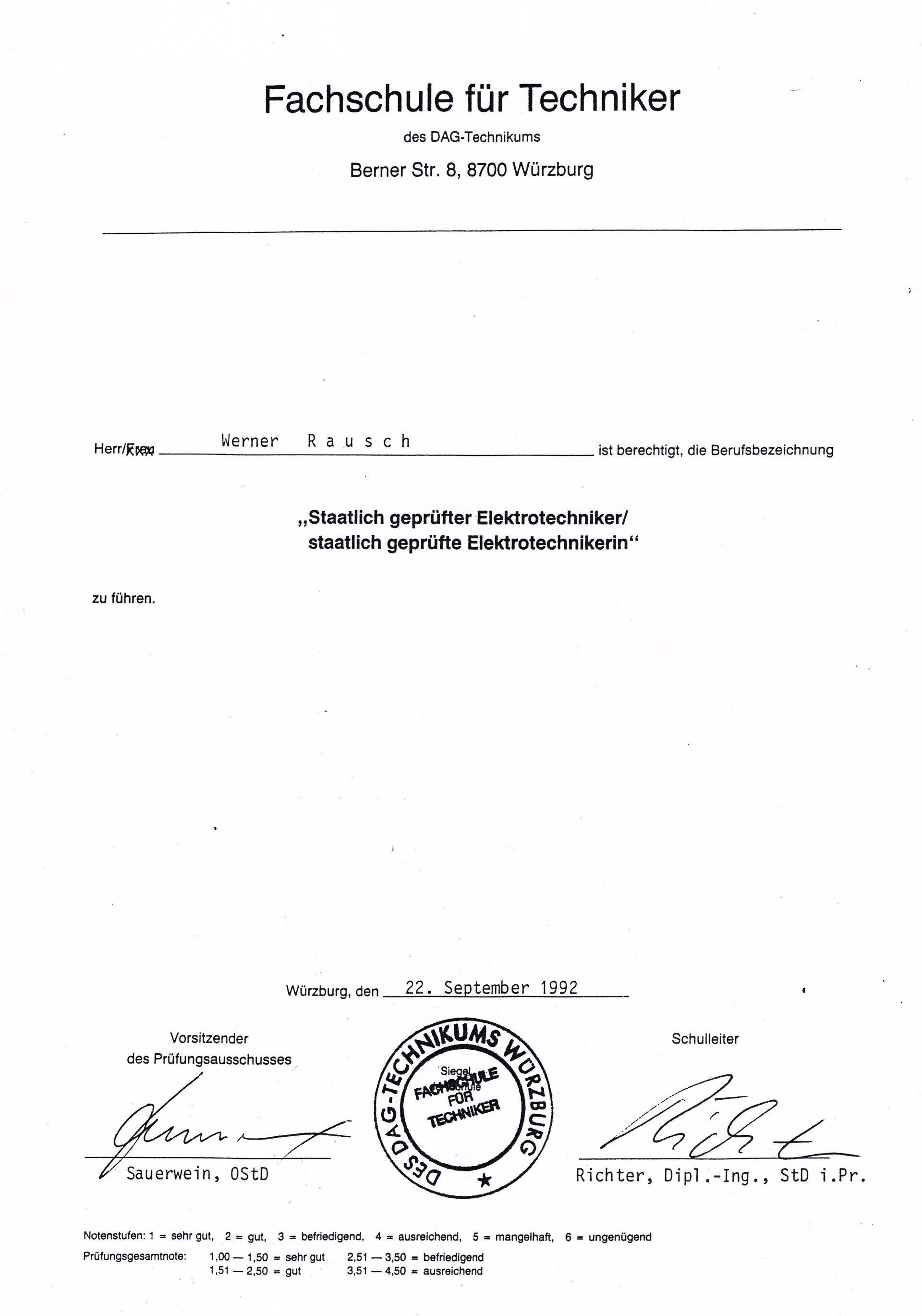 Staatlich geprüfter Elektrotechniker