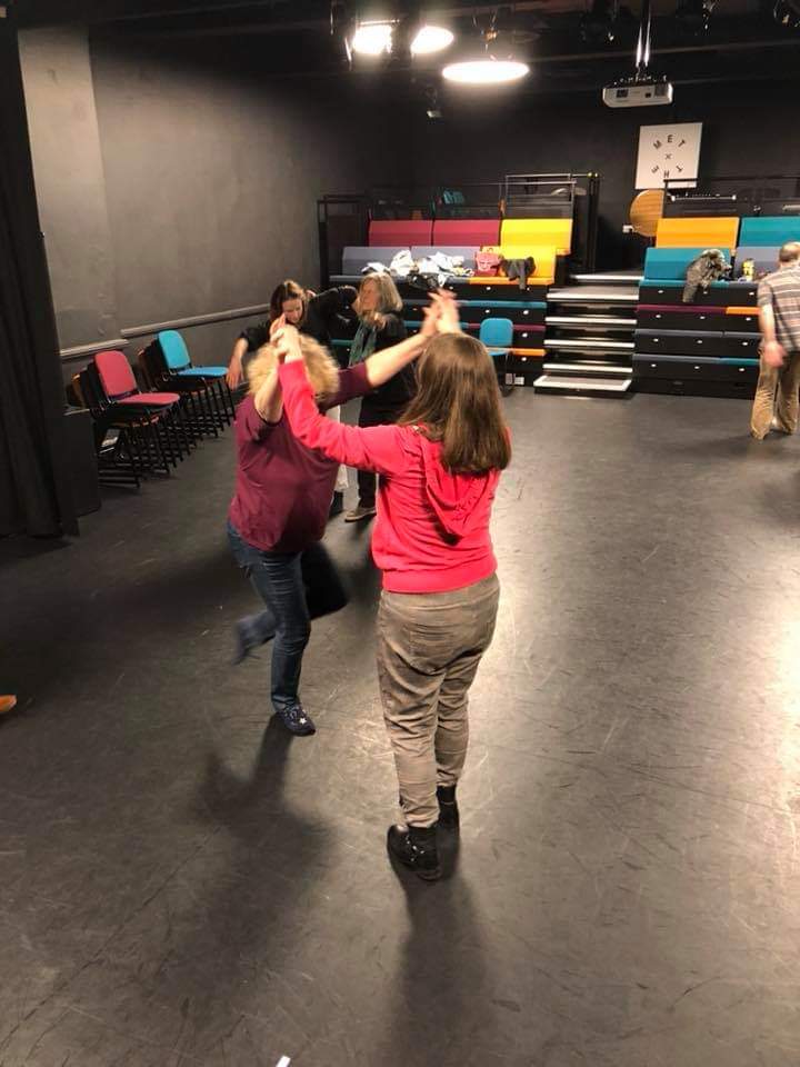 Mags and Alex during movement workshop using touch to guide