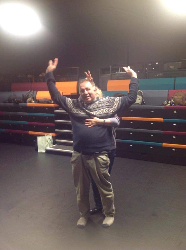 Michael and Mags creating bird figure with the bodies