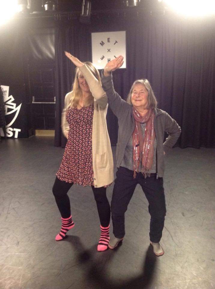 Tracey and fran using their bodies to create figure of a bird