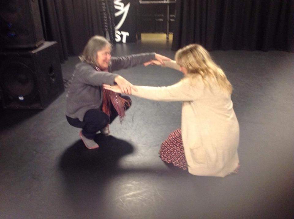 Tracey and Fran making a witches Calderon with their bodies