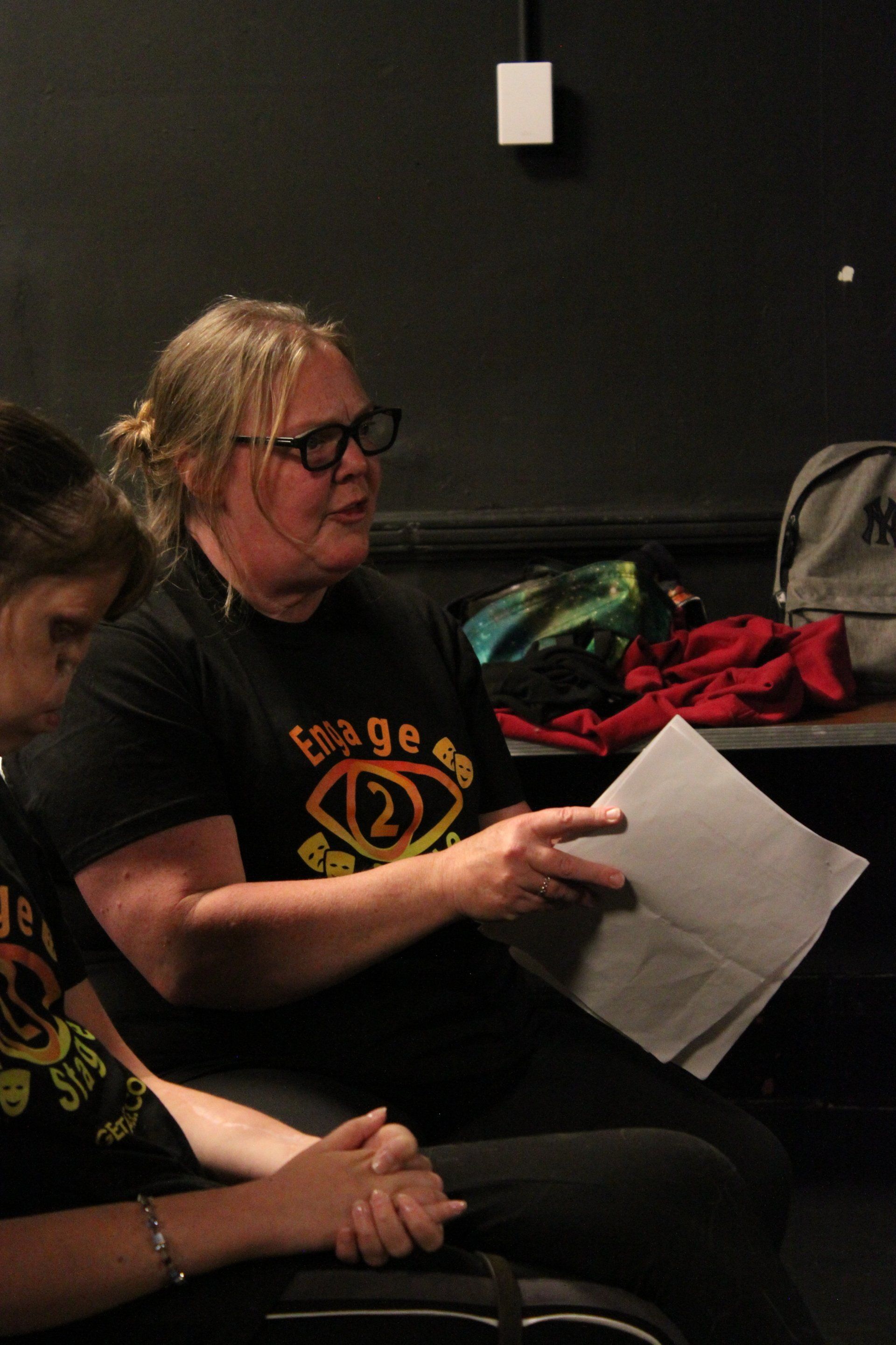 Our facilitator Elizabeth guides group in character building exercise