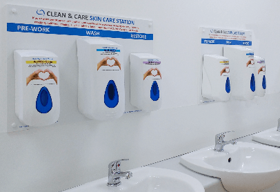 Skin care dispensers on information board