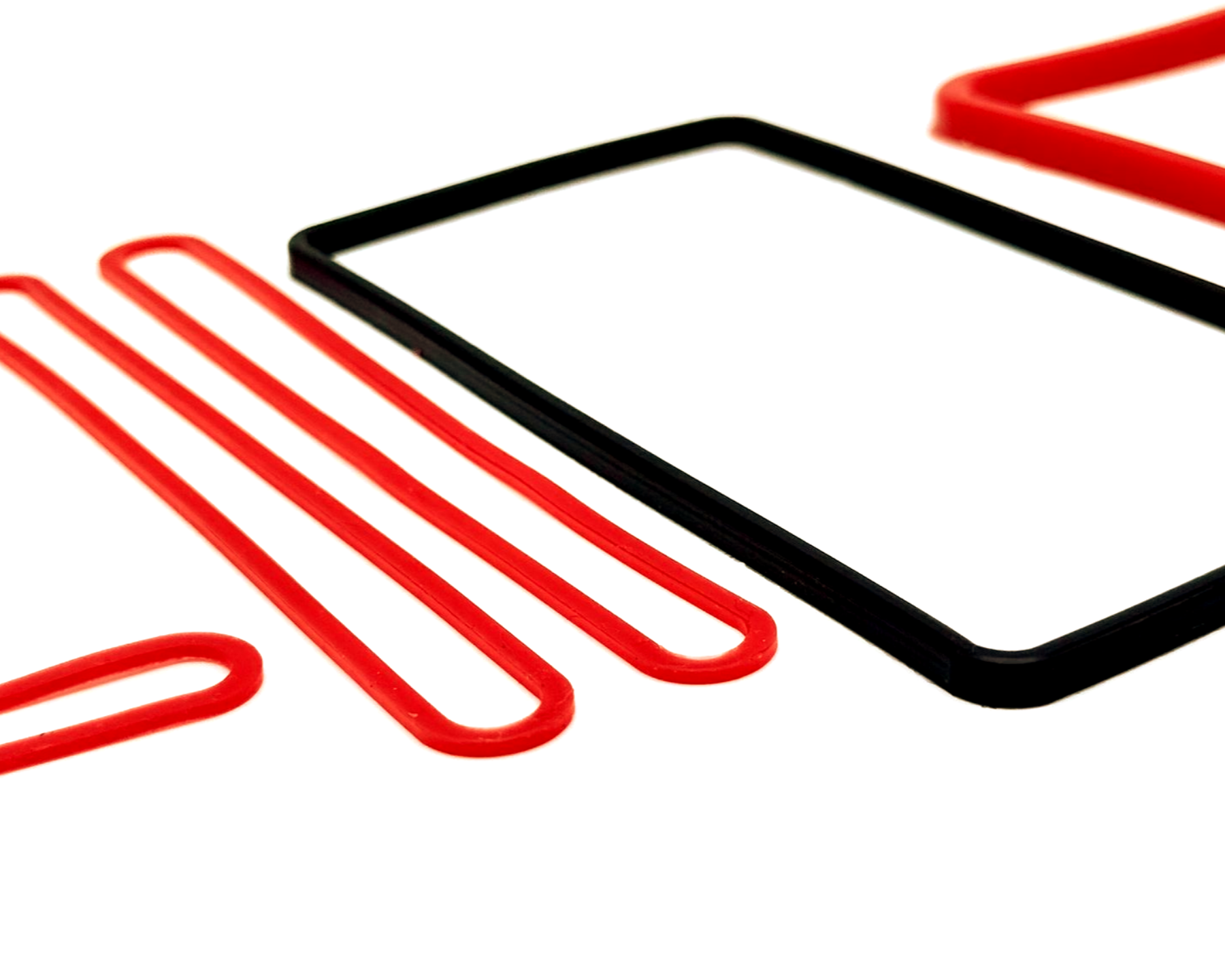 RTV Silikon Formteil, Shore 25A Sonderprofil aus Silikon als Dichtungen in rot und schwarz