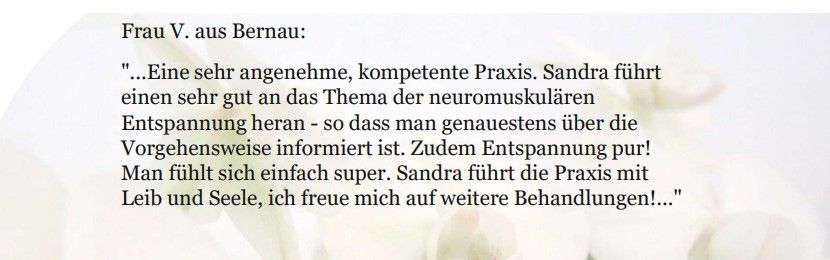 Neuromuskuläre Entspannung Sandra Babiarz - Erfahrungsbericht