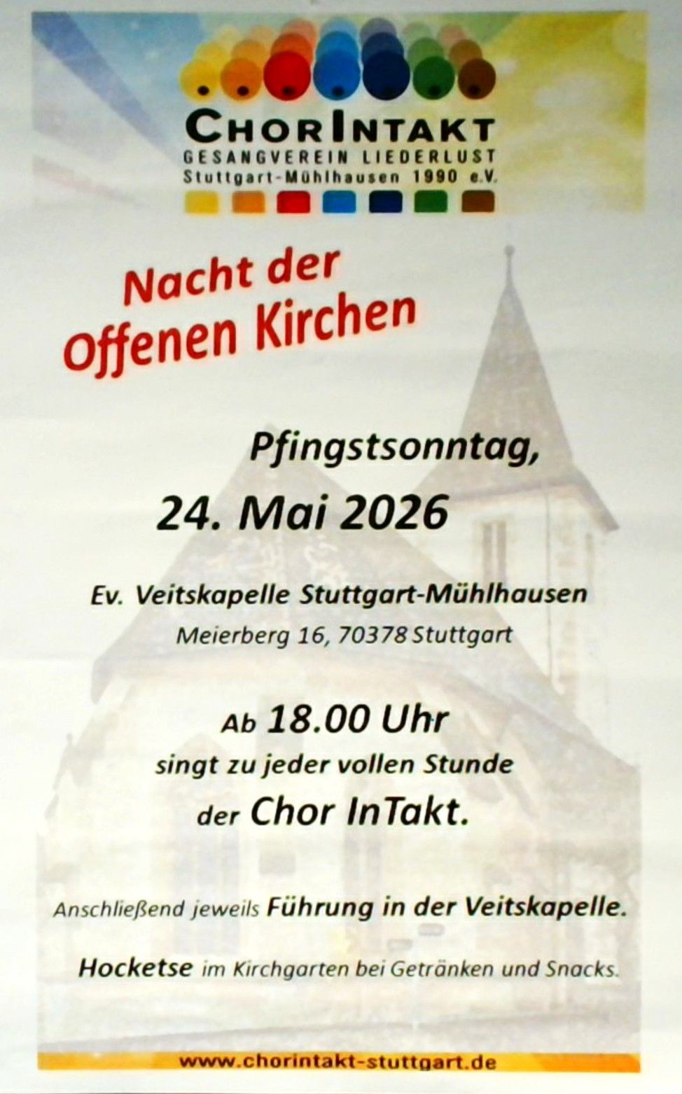 Nacht der offenen Kirchen 2026 Pfingstsonntag 24. Mai 2026 Veitskapelle Stuttgart-Mühlhausen