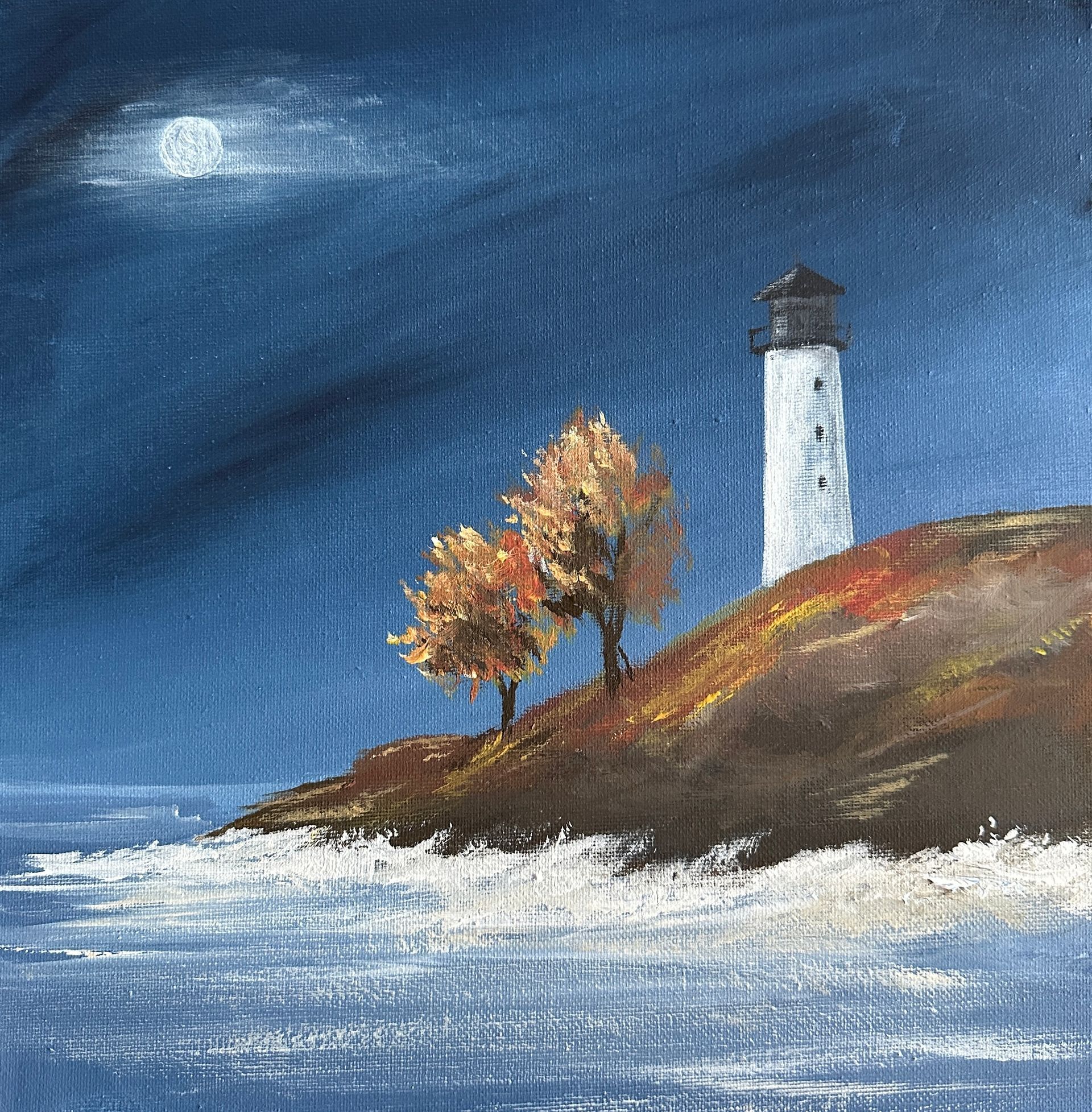Weißer Leuchtturm in Acryl gemalt