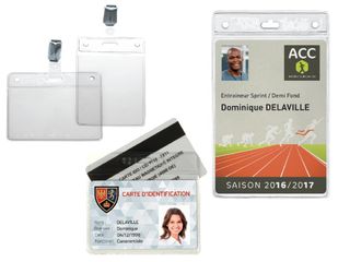 Porta cartões flexíveis horizontais e verticais para alojar cartões identificativas